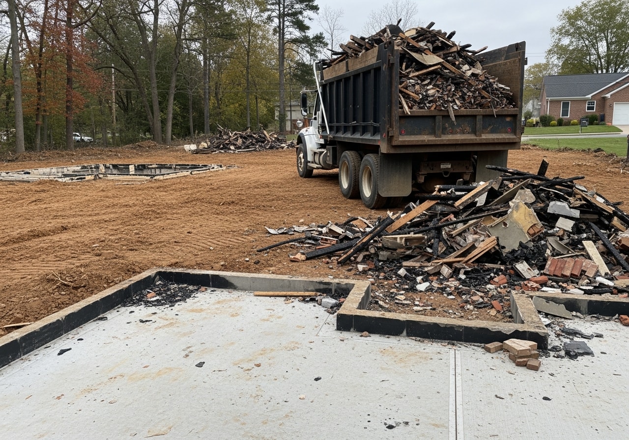 Fire-damaged home lot cleared of debris in Covington, Kentucky