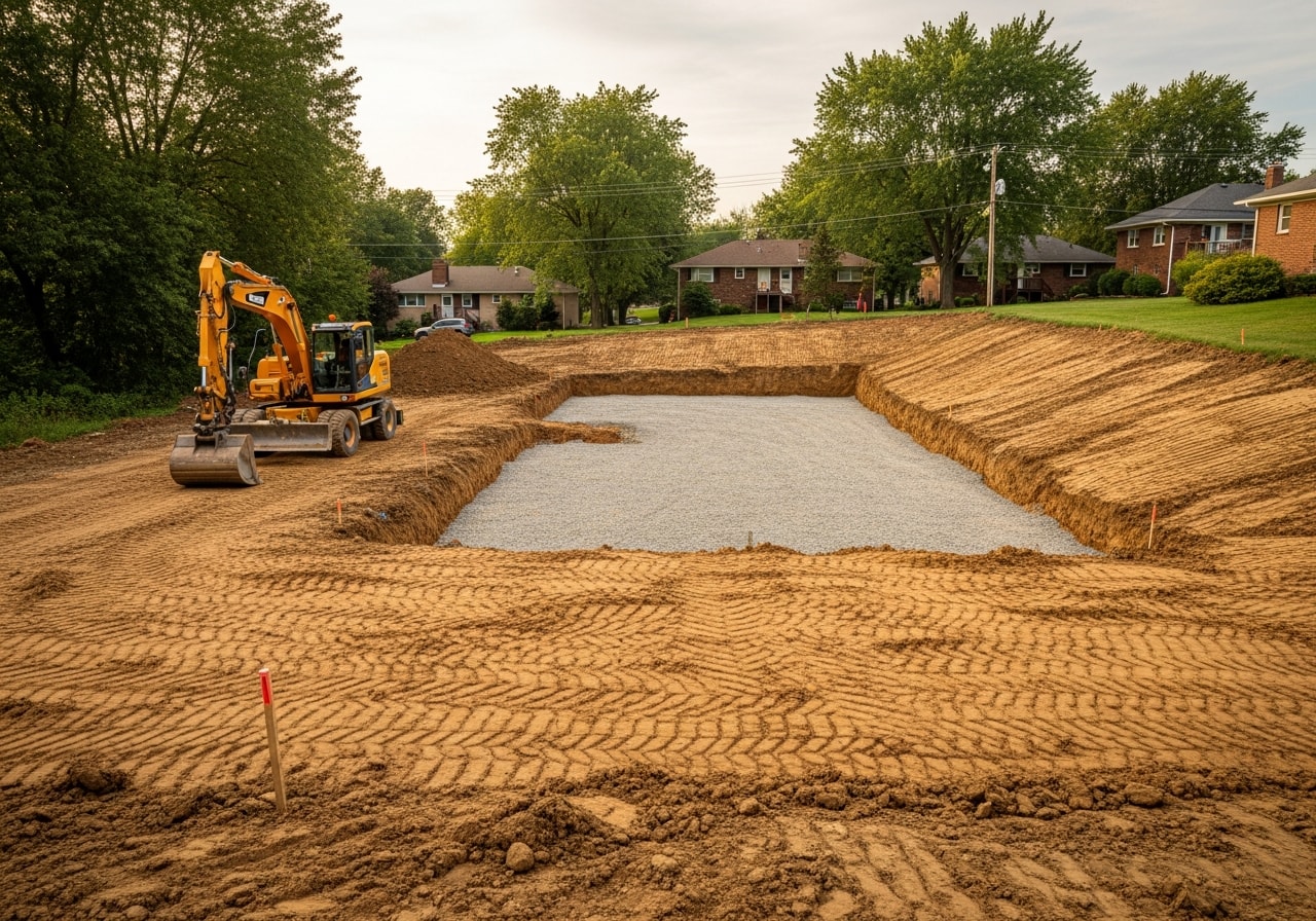 Prepared residential lot with excavation and grading work in Cincinnati, Ohio