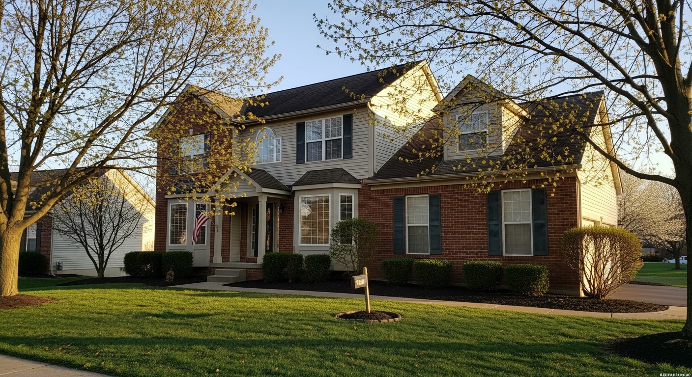 A well-maintained residential home in a Northern Kentucky neighborhood with mature trees and a manicured lawn.